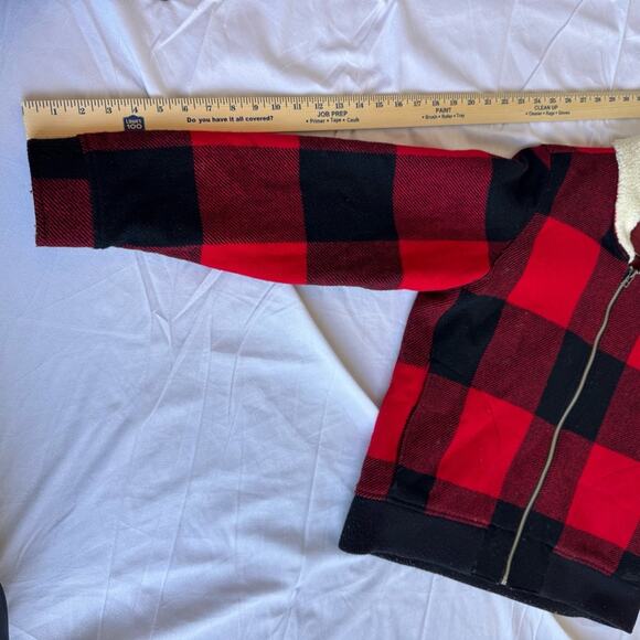 WOOLRICH Red Plaid Bomber Jacket Full Zipper Qulited Sherpa Large Women Wool - Picture 9 of 14